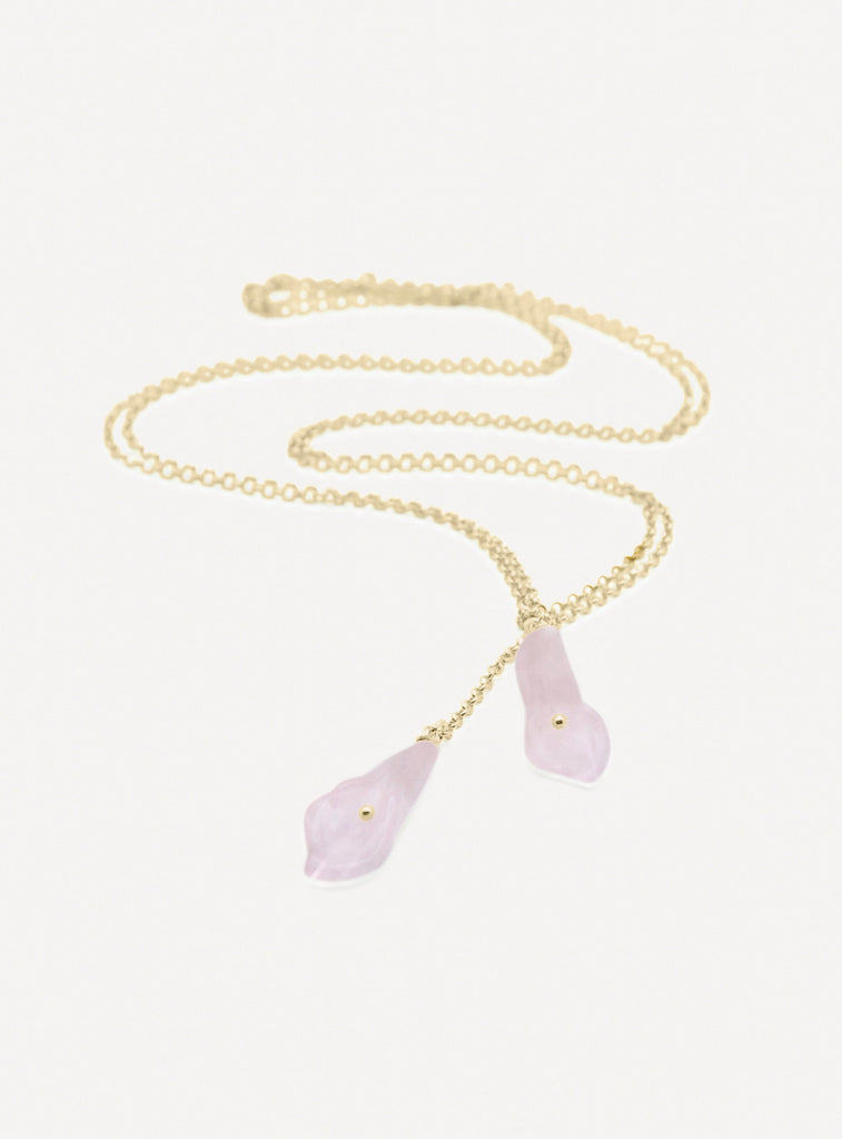 CALLA - The harmony of the heart - golden silver necklace with natural rose quartz calla flower - [18DELPERO]