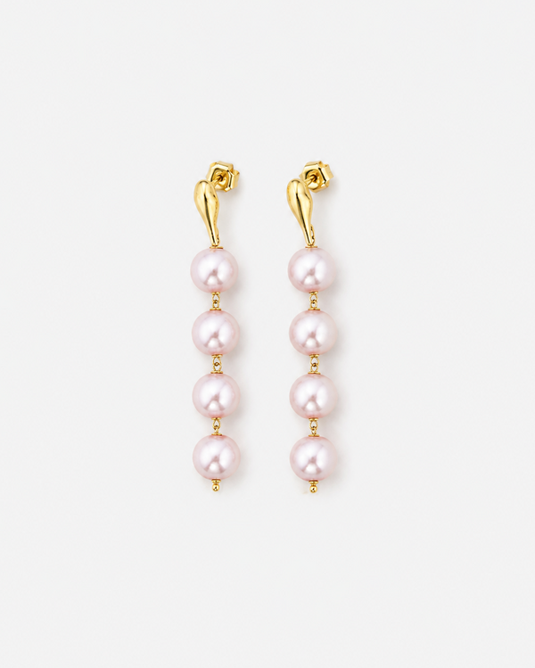 WATERFALL Earrings - 18kt Gold Plated Sterling Silver with Coated Pearl Light Pink - [18DELPERO]