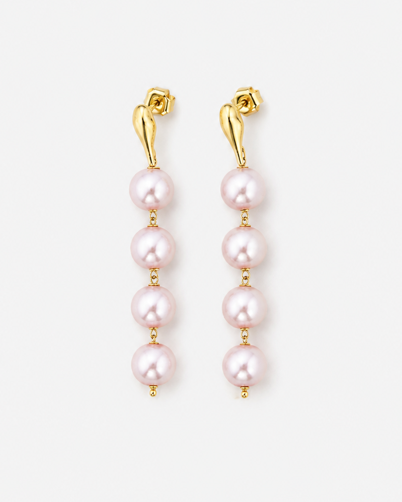 WATERFALL Earrings - 18kt Gold Plated Sterling Silver with Coated Pearl Light Pink - [18DELPERO]