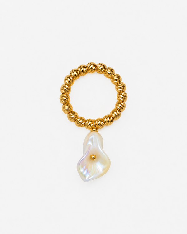 LA CALLA Ring - 18k Gold Plated Sterling Silver beads and Tahiti mother of Pearl pendent - [18DELPERO]