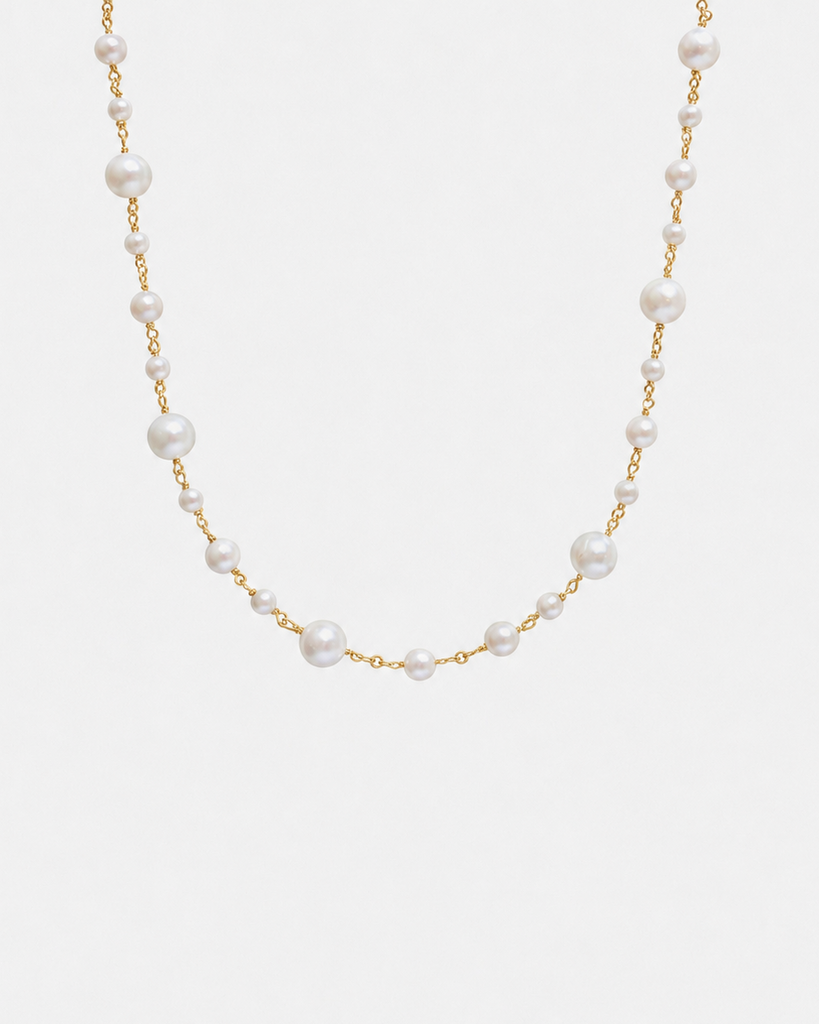 CELESTE Pearl Necklace - 18 KT Gold Plated Sterling Silver and Covered Pearl - [18DELPERO]