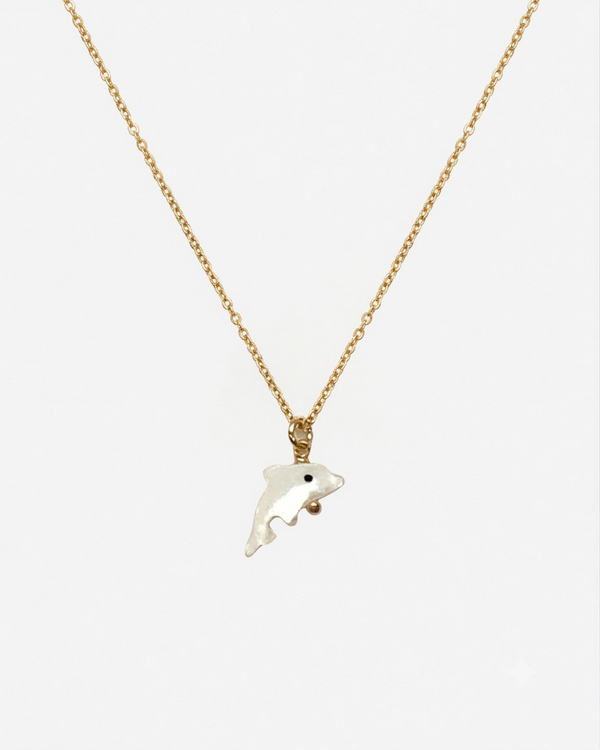 DOLPHIN necklace -18 gold plated rolo chain and tahitian mother-of-pearl pendant. - [18DELPERO]