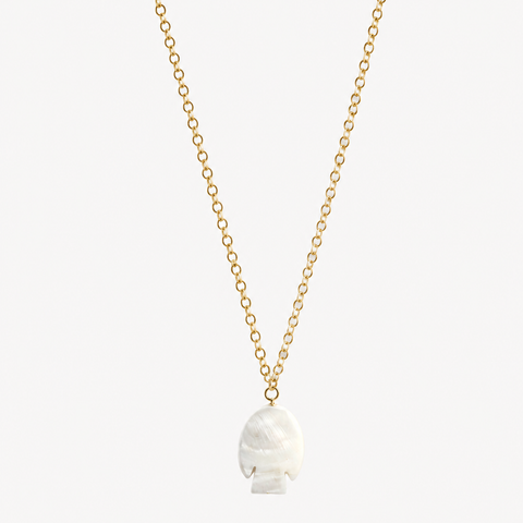 THE FISH long necklace  -  18kt gold plated sterling silver chain and Tahitian Mother-of-Pearl pendent - [18DELPERO]