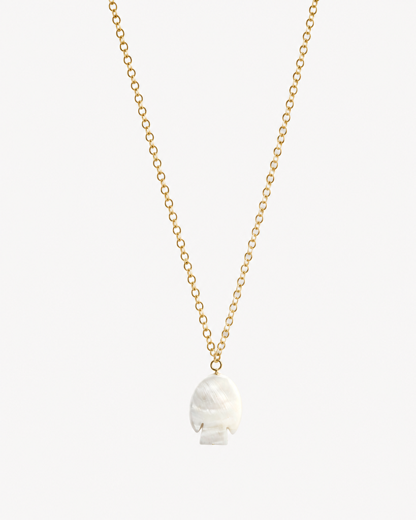 THE FISH long necklace  -  18kt gold plated sterling silver chain and Tahitian Mother-of-Pearl pendent - [18DELPERO]
