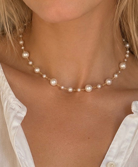 CELESTE Pearl Necklace - 18 KT Gold Plated Sterling Silver and Covered Pearl - [18DELPERO]