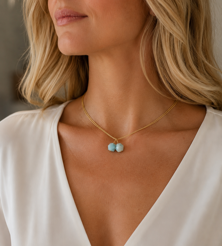 FIORDALISO Necklace - 18kt gold plated sterling silver rolo chain and amazonite stone - [18DELPERO]