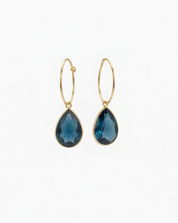 SEA DROP – 18K Gold-Plated Sterling Silver Hoop Earrings with Faceted Blue Quartz - [18DELPERO]
