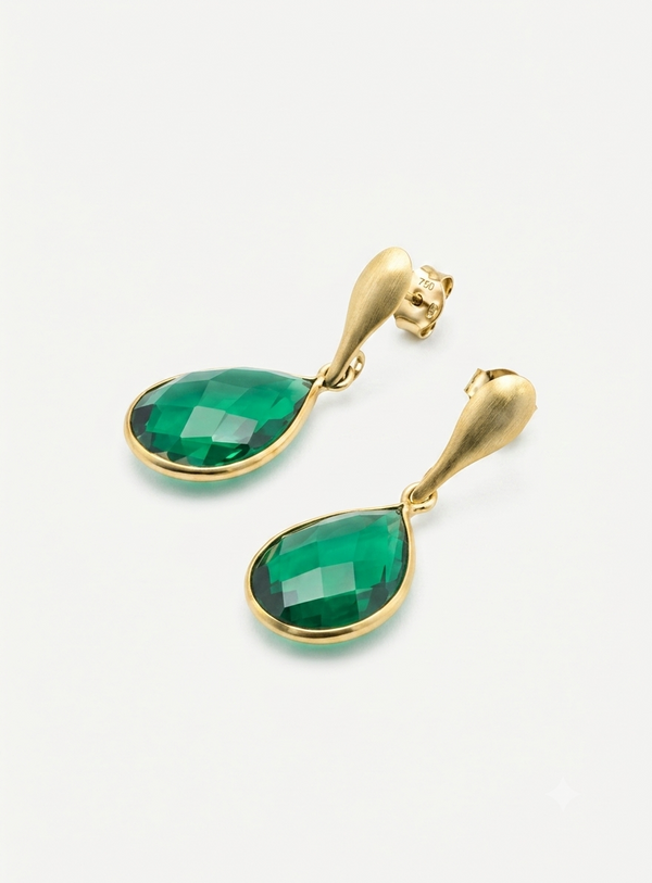 LILIUM Earrings - 18kt Gold Plated Sterling Silver With Emerald Quartz Drops - [18DELPERO]