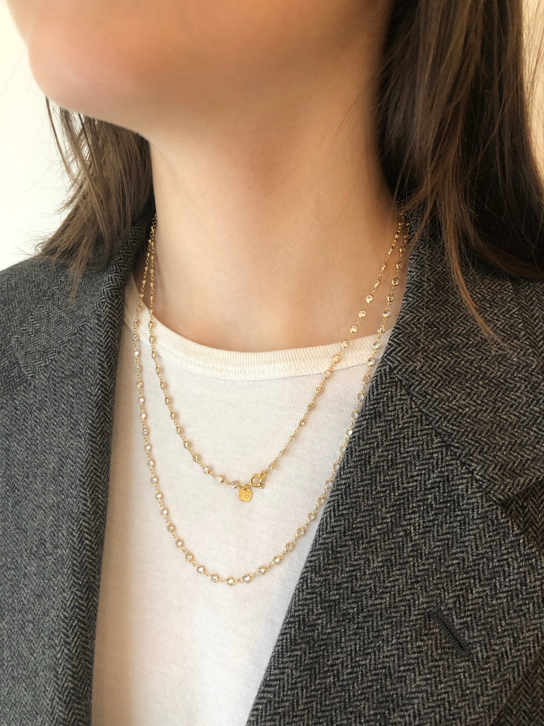 Golden silver white dot zircon necklace - [18DELPERO]